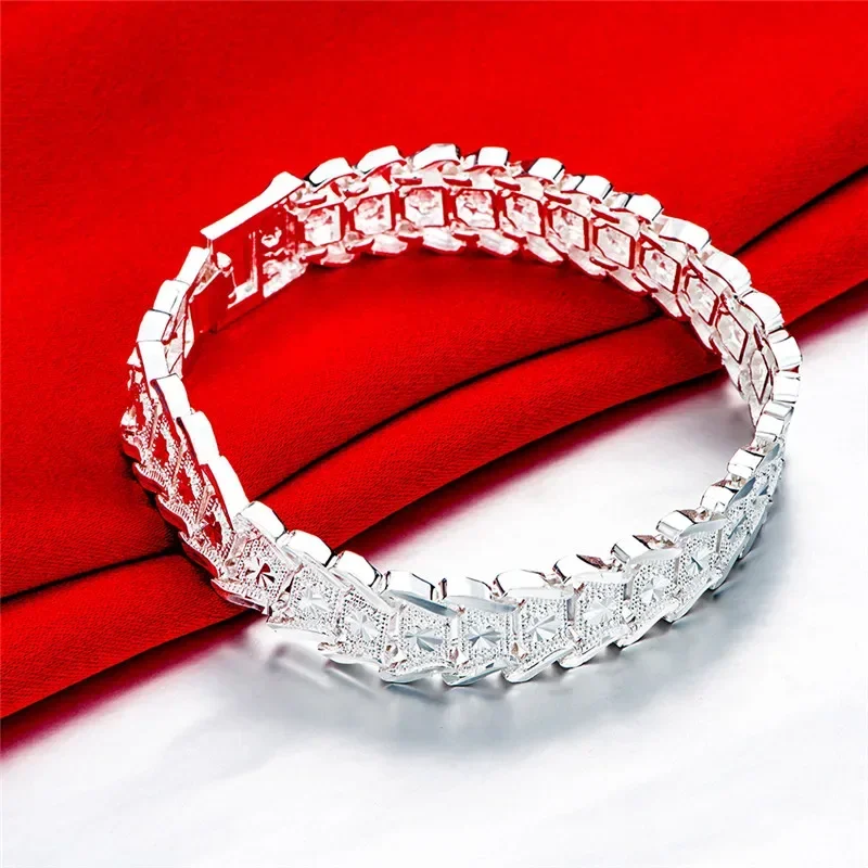 925 Sterling Silver Wide Wristband Bracelet Chain For Women Man Wedding Engagement Party Fashion Jewelry