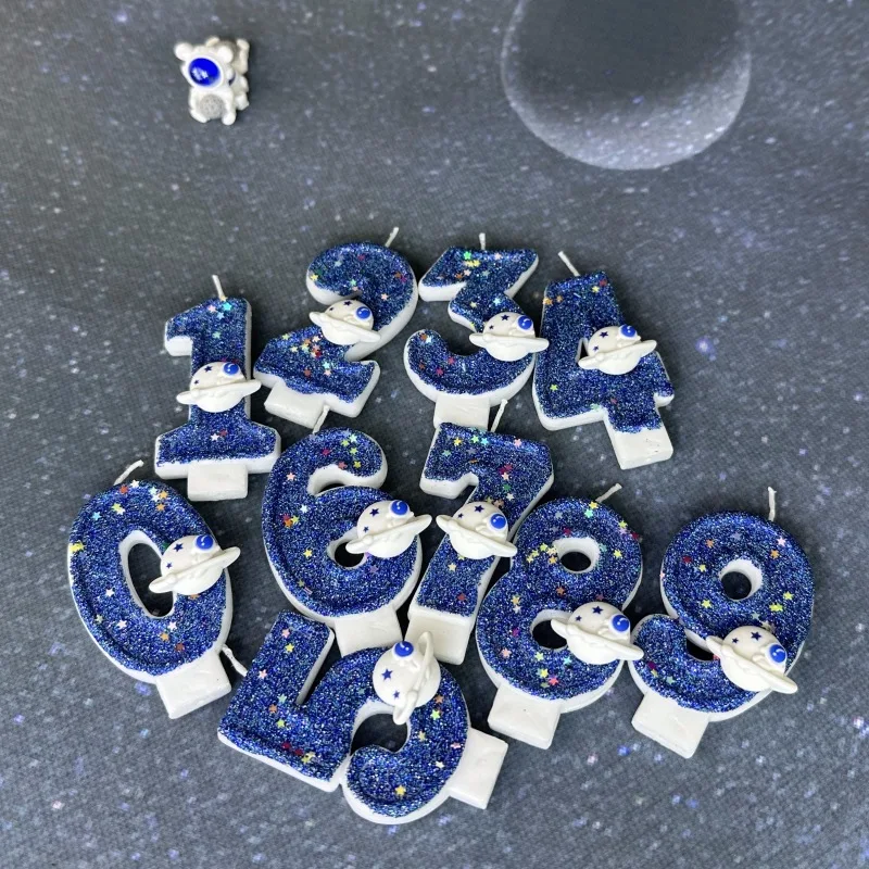 DIY Planet Themed Spaceship 0-9 DIY Digital Candle Dark Blue Birthday Candle Outer Space Themed Party Cake Decoration