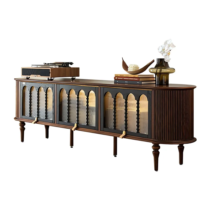 

French retro solid wood TV cabinet living room 2025 new medieval style storage storage