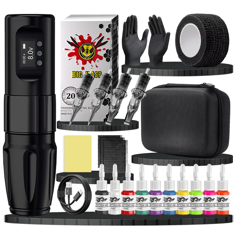 

BIGWASP BRAND V81 Беспроводная тату-машинка, наборы, светодиодный экран, вращающаяся ручка для татуировки с картриджами, игла для наборов для начинающих