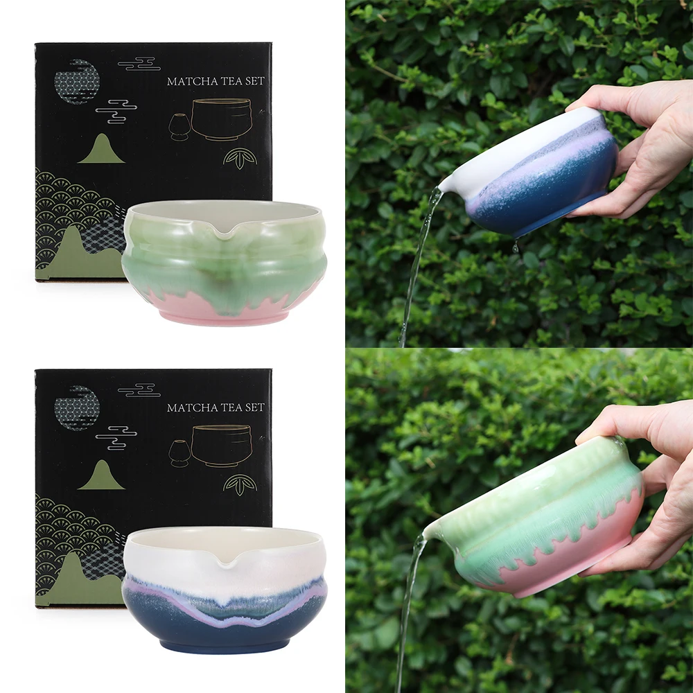 

New Ceramic Matcha Bowl Reusable Multicolored Matcha Making Kit with Pouring Spout Japanese Tea Set Tea Lovers