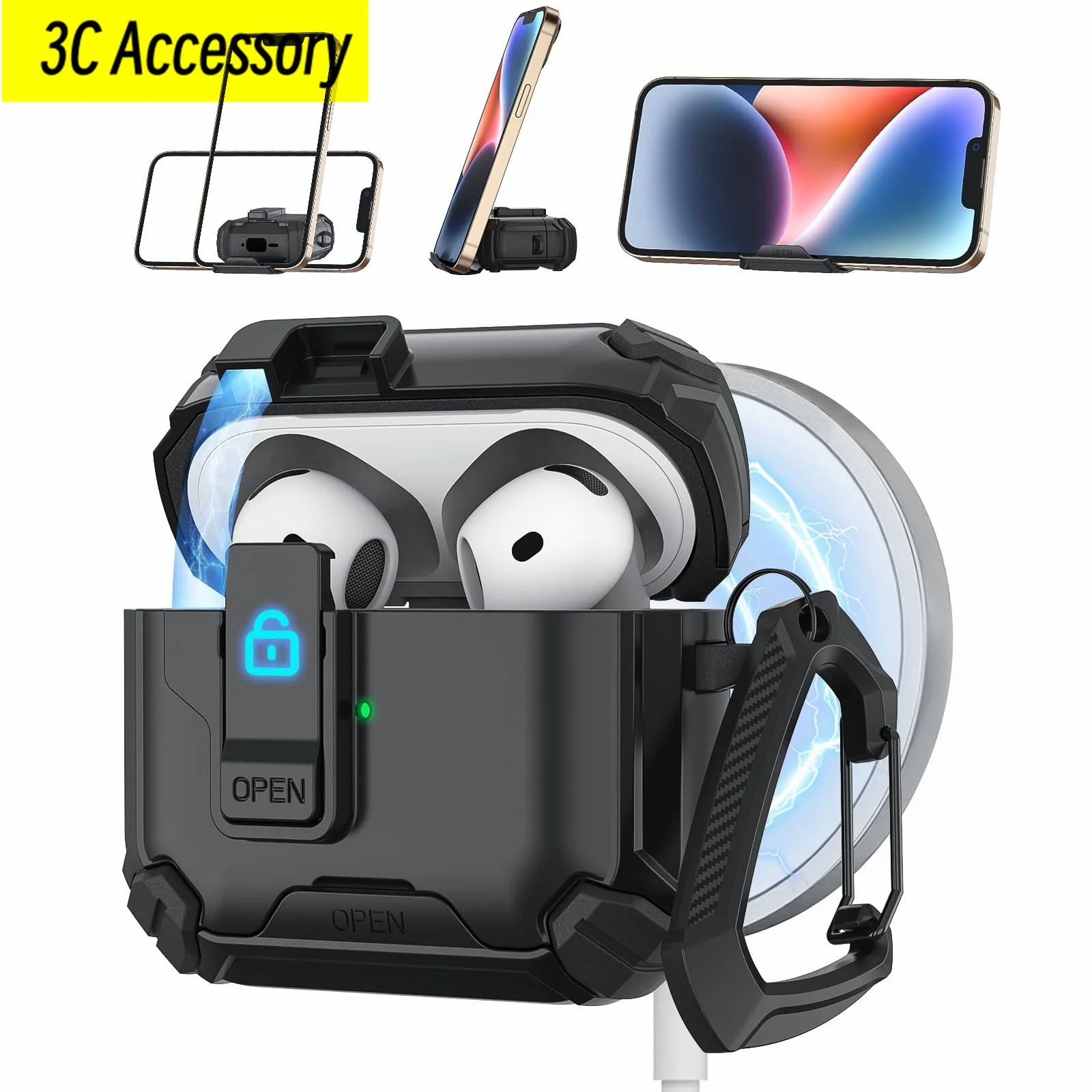 funda for airpods 4 Magnetic automatic switch safety lock shockproof protector armor cover for airpods 4th generation apple case