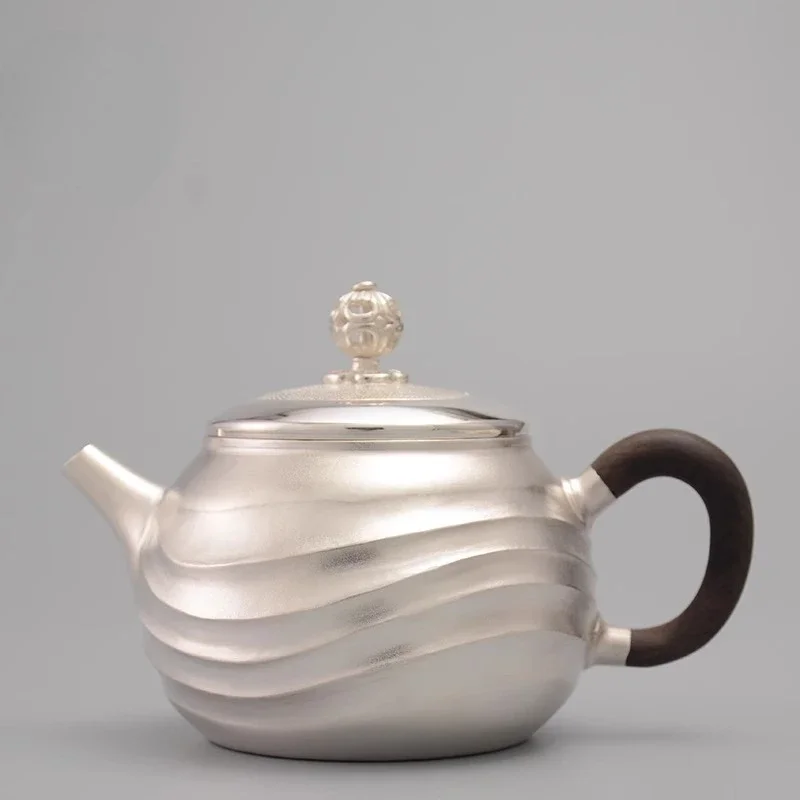 Water ripple whisker, sterling silver 999 pure handmade teapot, small household silver pot