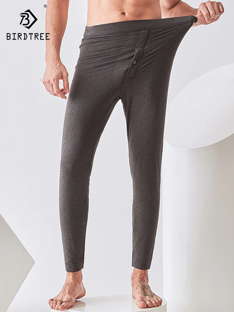 

BirdTree, Filling 100%Real Silk Keep Warm Long Johns, Men Soft High Waist, Knitted Bottoms Pants, 2024 Autumn Winter P48023QC