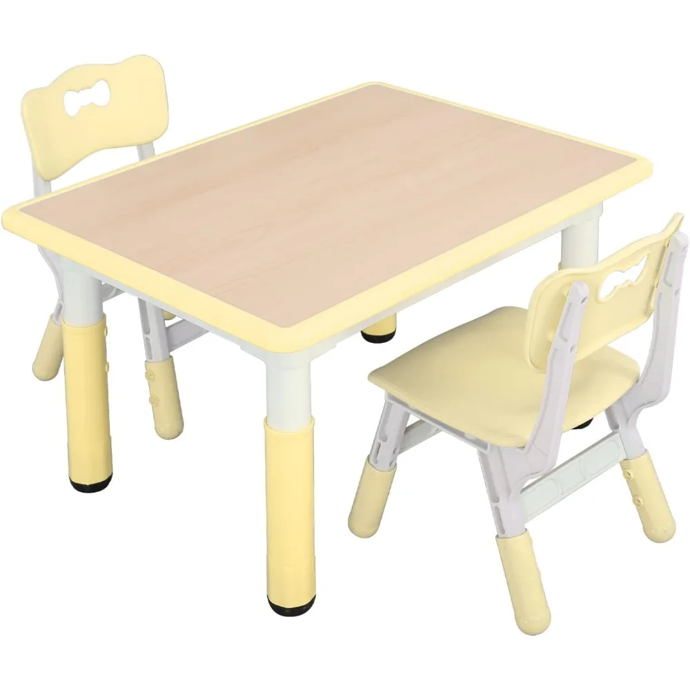 Kids Table and 2 Chairs Set, Height Adjustable Toddler Table and Chair Set, Easy to Wipe Arts & Crafts Table