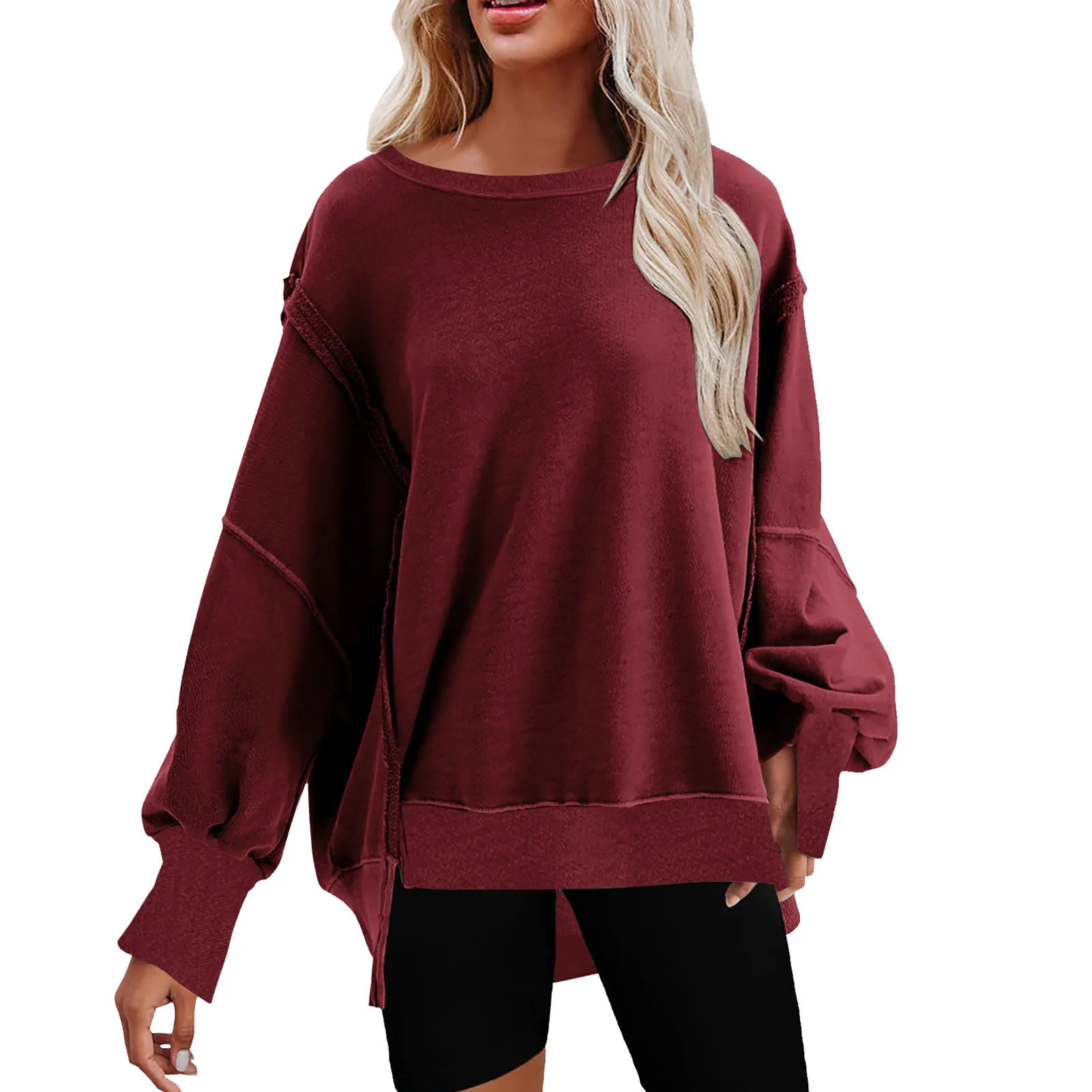 Autumn Winter Sweatshirt Women's Casual Long Sleeve Solid Split Tops Elegant Front Tunics Shirt