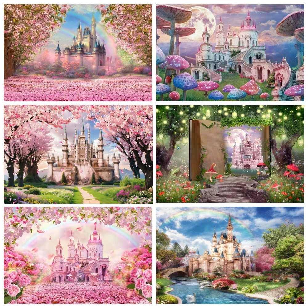 

Castle Palace Backdrop Garden Floral Flower Nature Scene Girls Princess Birthday Party Photo Background for Photography Props