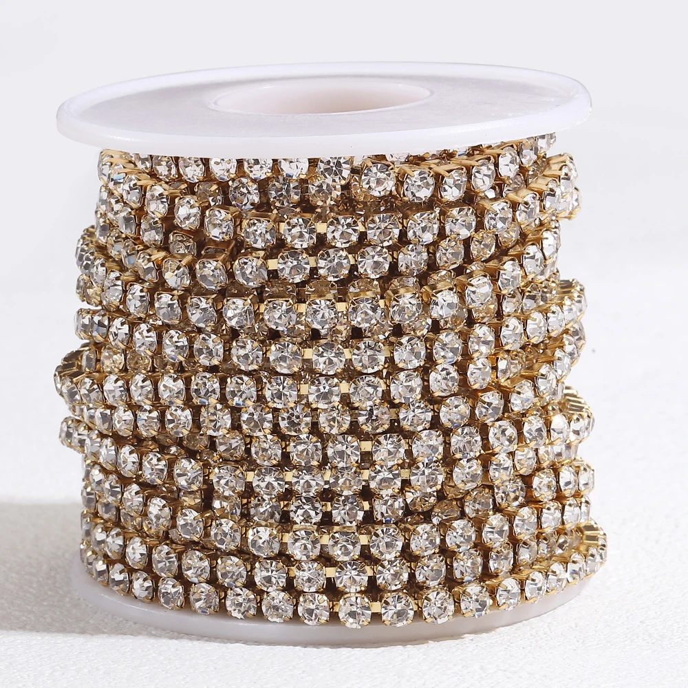 1Meter Stainless Steel Crystal Rhinestone Chain Sew-On Glue-On Trim Cup Chains for DIY Clothing Bag Decorative Chain image 6