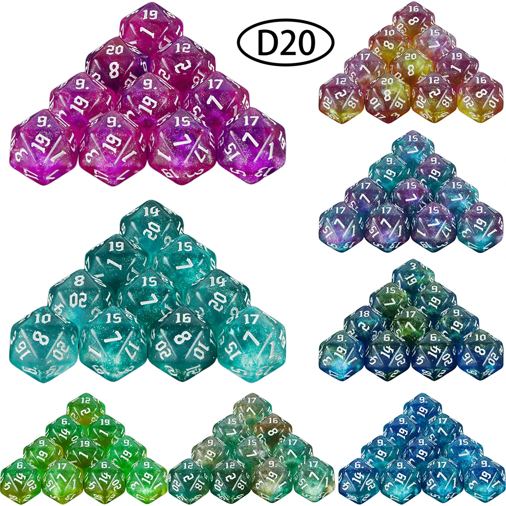 20-sided Glitter Polyhedral Dice Set 10pcs Double Color D20 Game Dice for D&D Dices RPG and Other Table Games