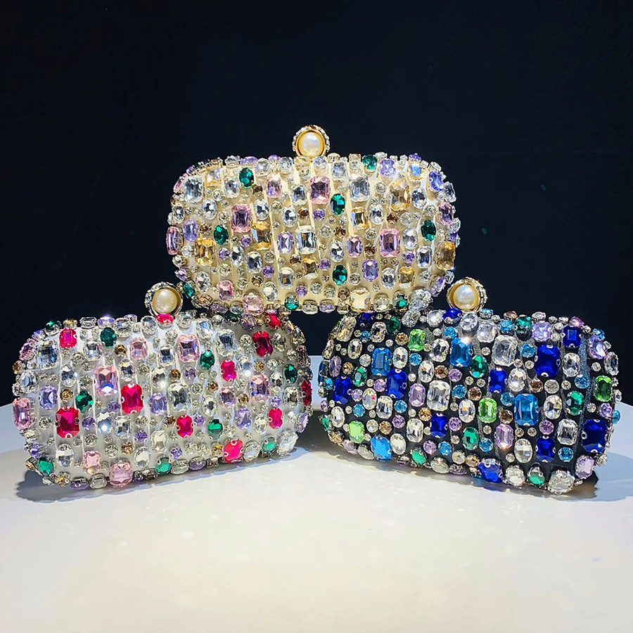 

Full Crystal Women's Evening Clutch Bag Luxury Chain Shoulder Handbag Elegant Design Wedding Party Diamond Wallet Square Purse