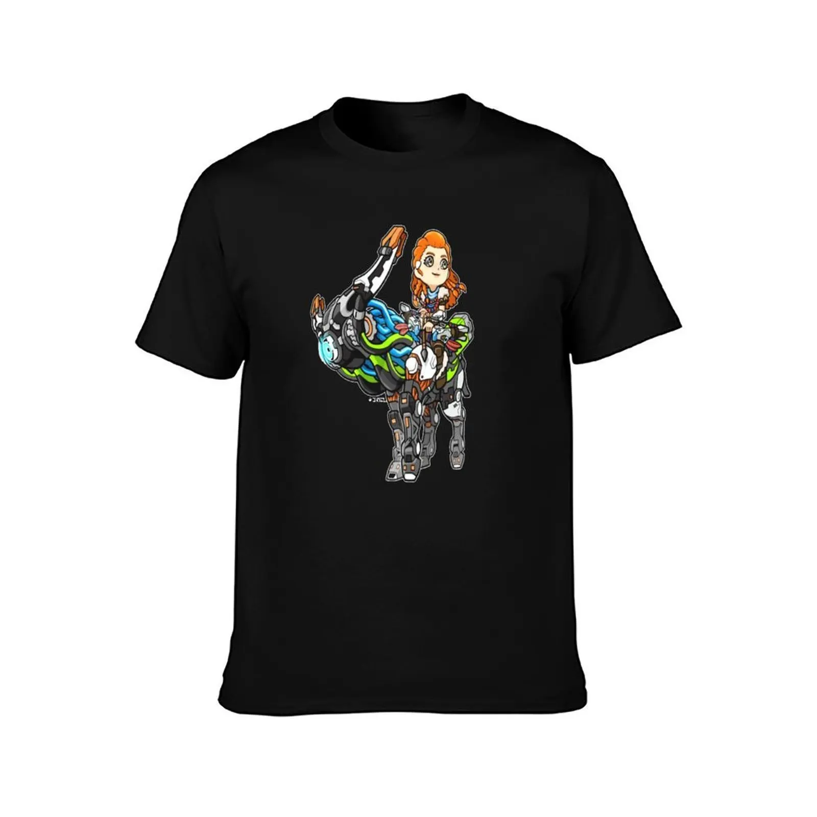 horizon zero dawn T-Shirt, Summer Casual Cotton Tee, Oversized Streetwear Tops, Vintage Graphic Print, Loose Fit Short Sleeve