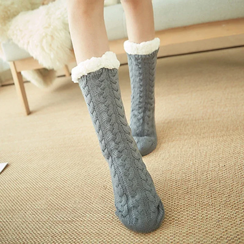 Womens Fuzzy Thermal Sock Plush Grip Hemp Winter Soft Female Home Indoor Warm Bedroom Non slip fluffy Thick Slipper Floor Sock