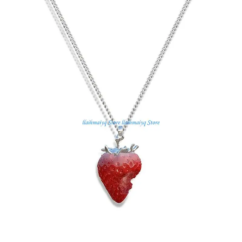 

573B Strawberry Design Resin Necklace/Earrings As A Fashion Accessory For Modern Women Adding Sweetness To Any Ensemble