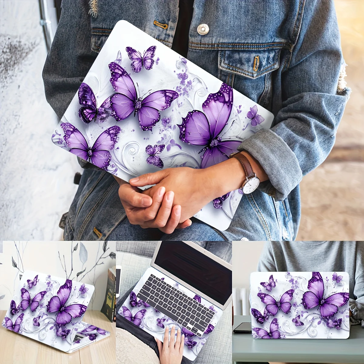

Набор из 2 штук, фиолетовая наклейка с узором в виде бабочки для ноутбука, универсальная наклейка для нетбука, одноразовая наклейка для ноутбука.