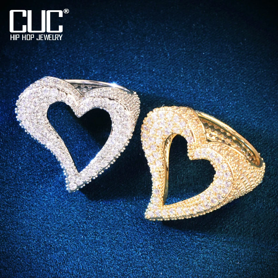 

CUC Hollow Heart Women Ring Icy Out Zircon RINGS Copper Charm Fashion HipHop Jewelry Memorial Gift