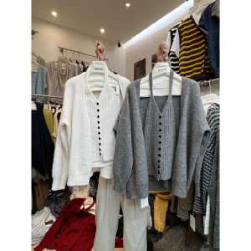 Veste pull tricotée pour femme, gilet col licou, paresseux, vent, Relaxation, ensemble deux pièces, nouvelle collection automne