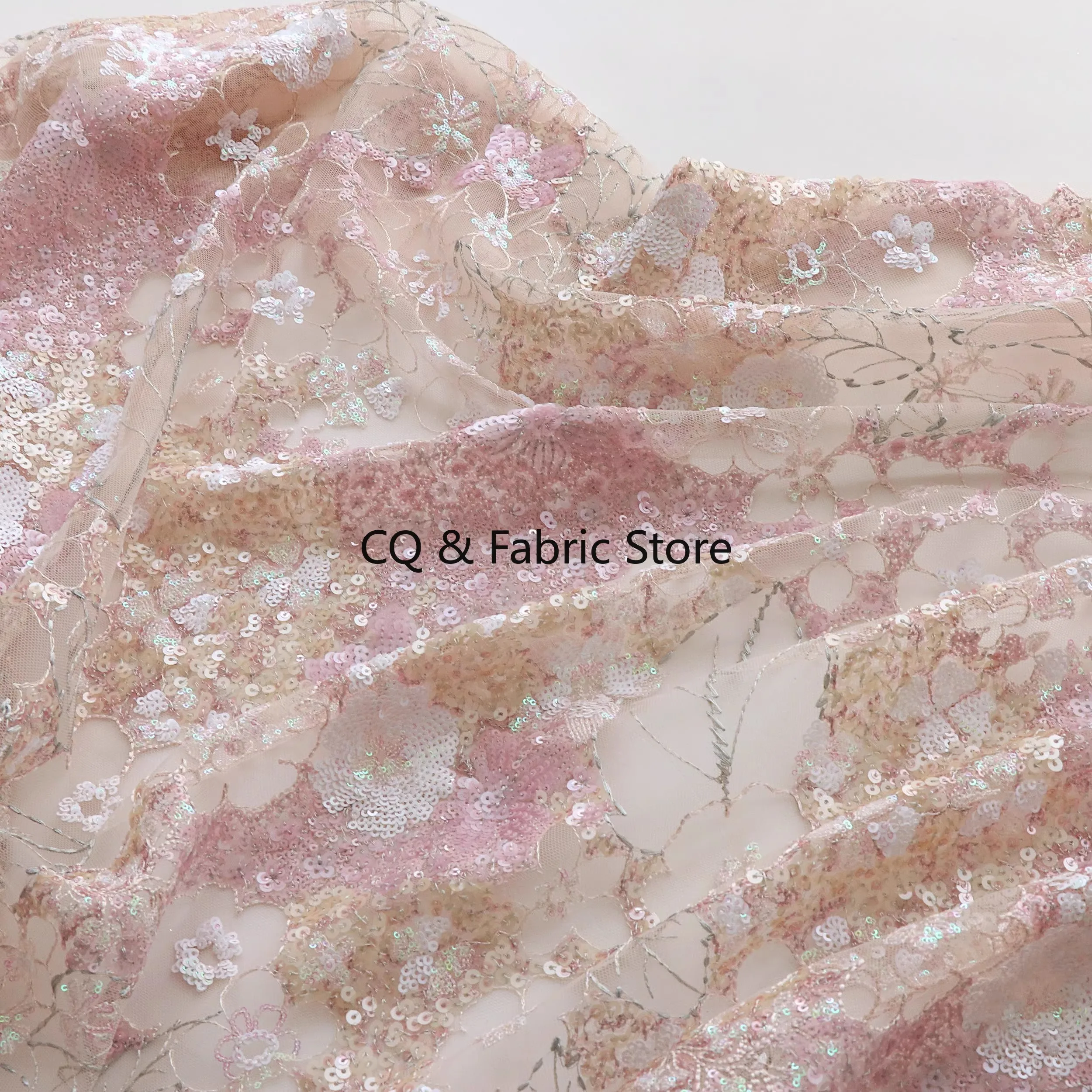 

Розовая сетчатая вышивка с блестками, ткань для вышивки, платье Cheongsam, модная ткань, дизайнерская ткань