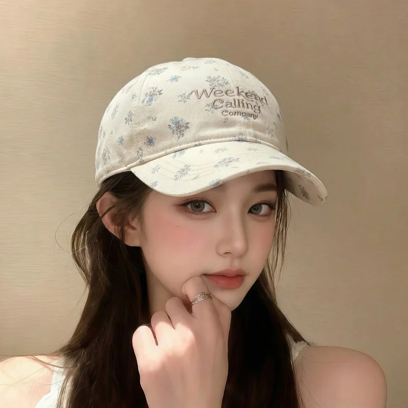 

Floral Soft Top Hat Small Korean Style Big Head Circumference Face Show Children's Trendy Cute Fresh Mini Hat