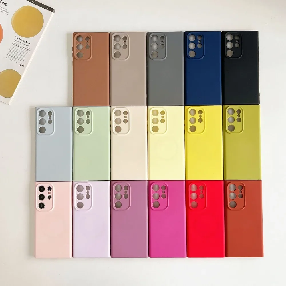 Silicone For MagSafe Magnetic Phone Case for Samsung Galaxy S25 S24 Ultra S23 Plus S22+ Camera Protection Shockproof Back Cover