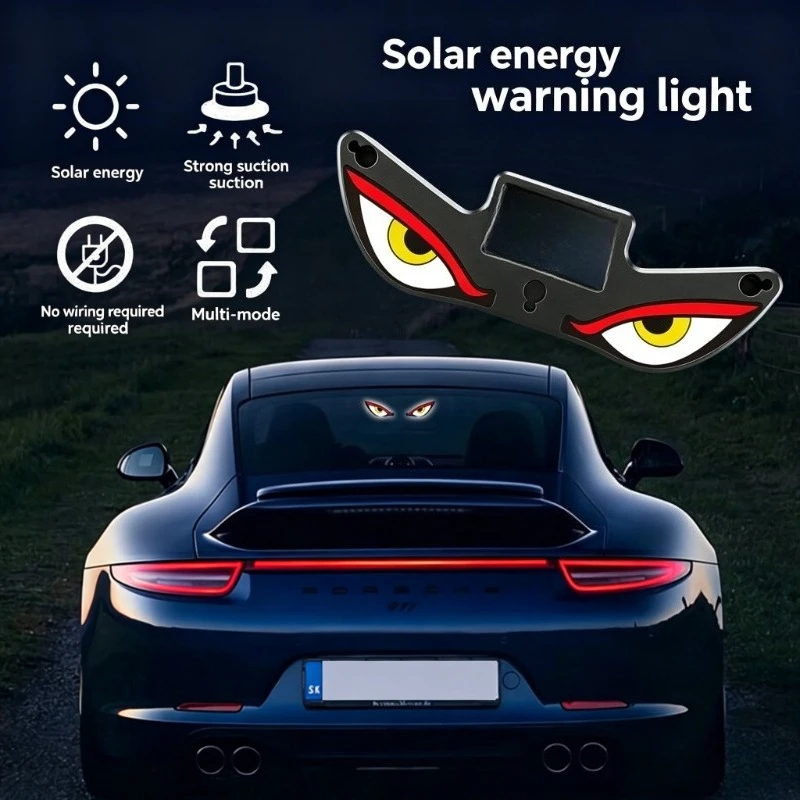 

1 шт. автомобильный солнечный фонарь «Дьявольский глаз», предупреждающий световой сигнал для заднего стекла от наезда сзади, динамический неоновый светодиодный светильник