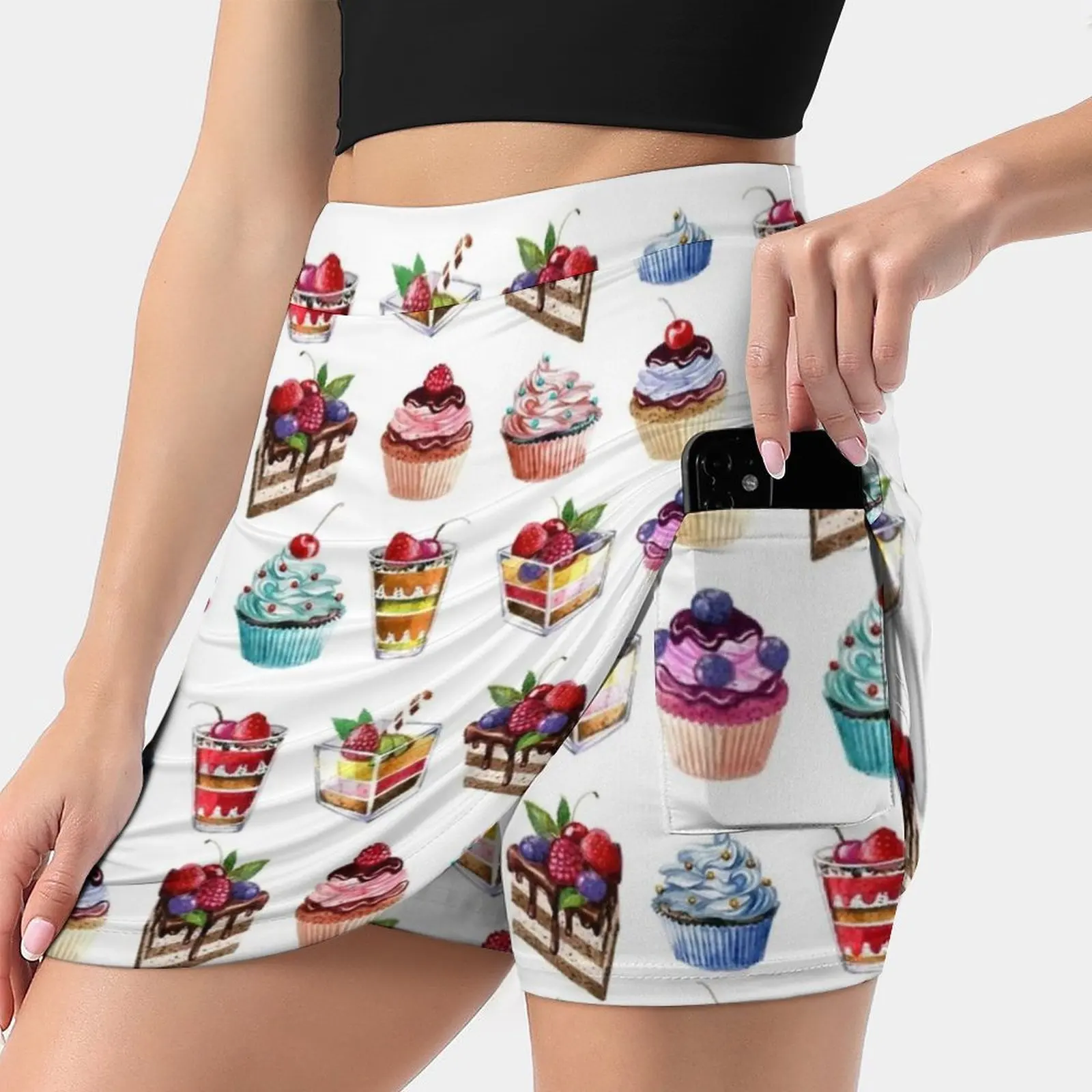 

Cupcake And Ice Cream Women's skirt Aesthetic skirts New Fashion Short Skirts Watercolor Cupcake Sweet Dessert Cupcakes