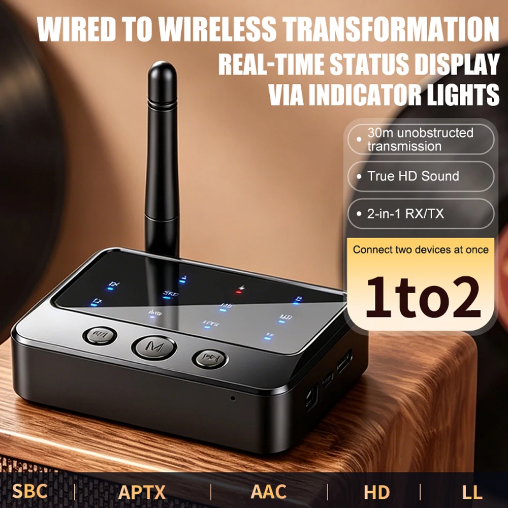 KEBIDU Bluetooth 6.0 Odbiornik-Nadajnik AptX-Adaptive 2-w-1 Adapter Audio AD/HD/LL AAC SBC Adapter Bezprzewodowy do Muzyki o Niskim Opóźnieniu — zdjęcie produktu 4