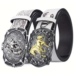 Cowboy Belt Women's Belt Intage Cool Galloping Horse Buck Head Belt, Fashionable Technical Y2K Style Printed Belt Men's Belt