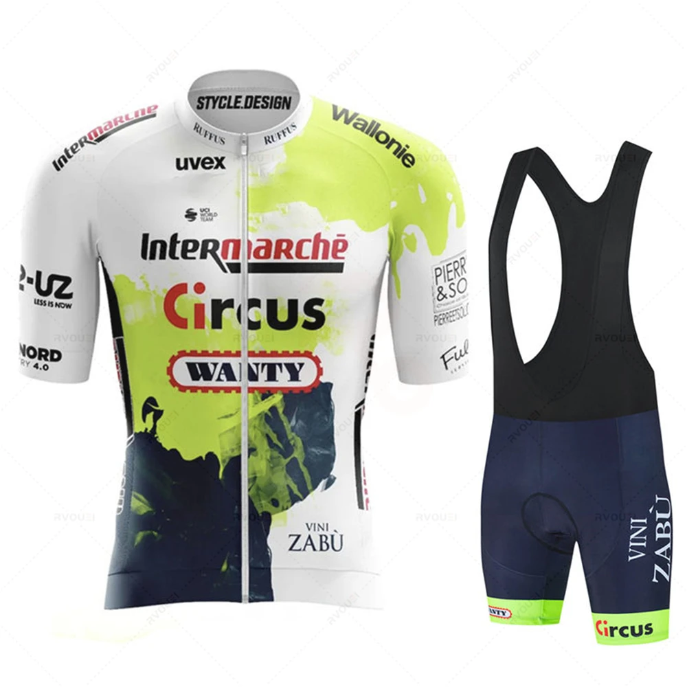 Circus Wanty Fluorescent Green Bicycle Team Maillot Ciclismo Men\'s MTB Wear Cycling Jersey Summer Breathable Bike Clothing Sets