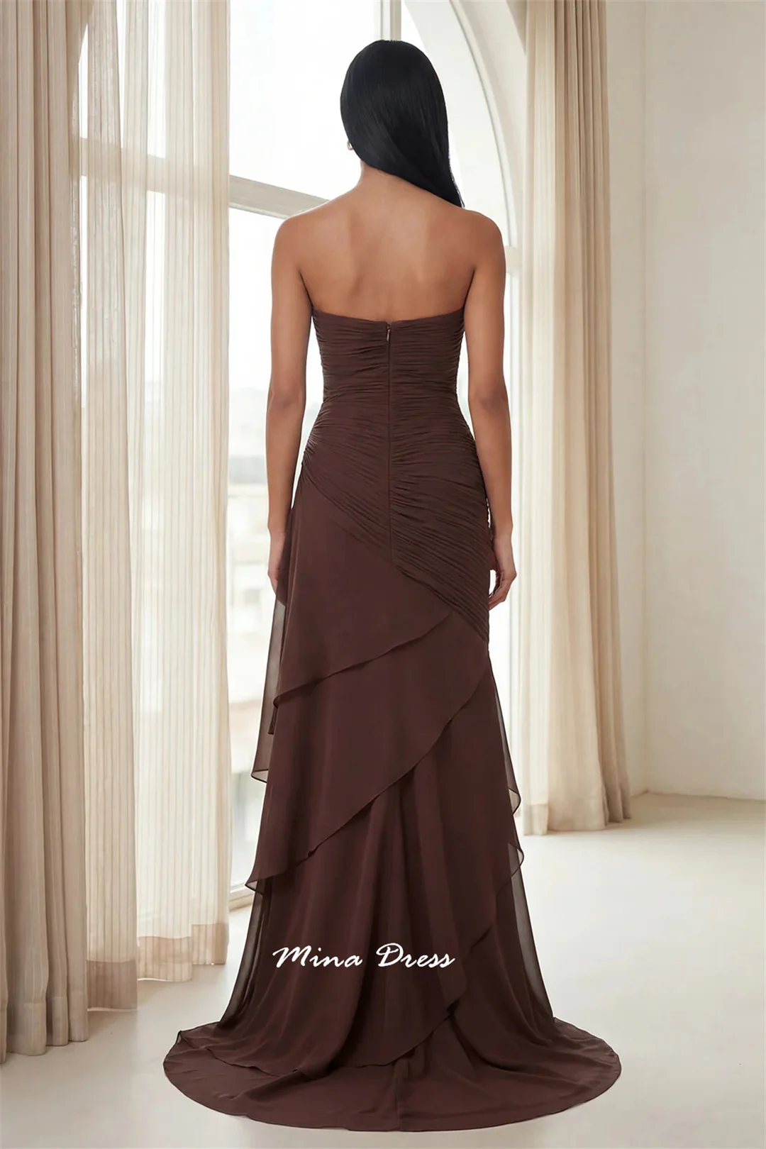 Mina Customized Luxurious Women's Evening Dresses for Special Occasions Strapless Luxury Prom Dress Layered Wedding Party Dress image 3