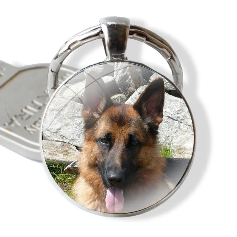 Keychain Handmade Glass Cabochon Key Ring Holder Pendant Key Chains German Shepherd Dog