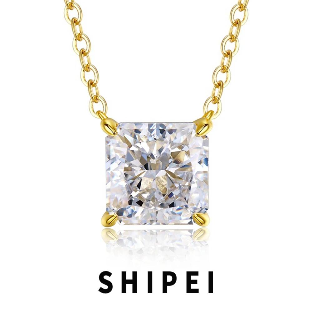 

SHIPEI 18K Gold Plated 925 Sterling Silver Crushed Ice Cut 4CT White Sapphire Gemstone Pendant Necklace Fine Jewelry Wholesale