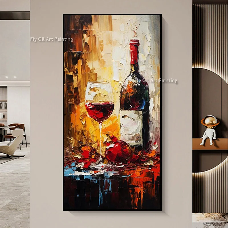 Handgemaakte moderne abstracte textuur rode wijn stilleven olieverfschilderij Wall Art Home Decor voor woonkamer decoratief cadeau