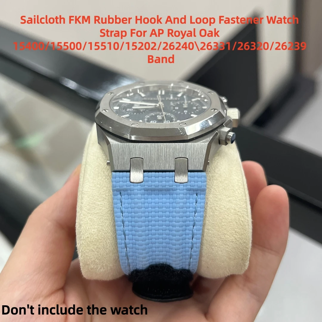 26mm Hook And Loop Fastener Sailcloth FKM Rubber Watch Strap For AP Royal Oak 15400/15500/15510/15202/26240\26331/26320/26239