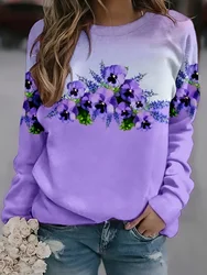 Women's Sweatshirt Purple Flowers Graphics Print Sweatshirt for Women Casual Long Sleeve O-Neck Pullover Women's Clothing