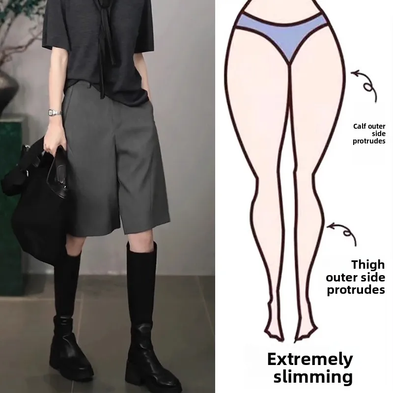 

Slimming Five-Quarter Pants Casual Loose Comfortable Women's plus Size Commute Trousers High Waist Straight Leg Pants