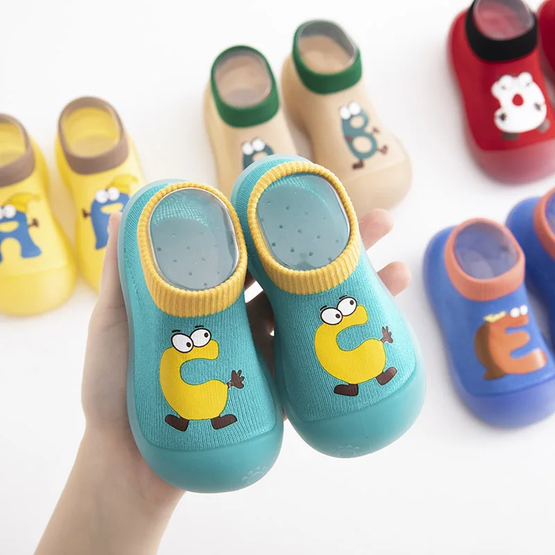 Spring and Autumn Children's Letters Cartoon Socks Shoes Baby Indoor Soft Bottom Walking Shoes Baby Breathable Short Tube Shoes