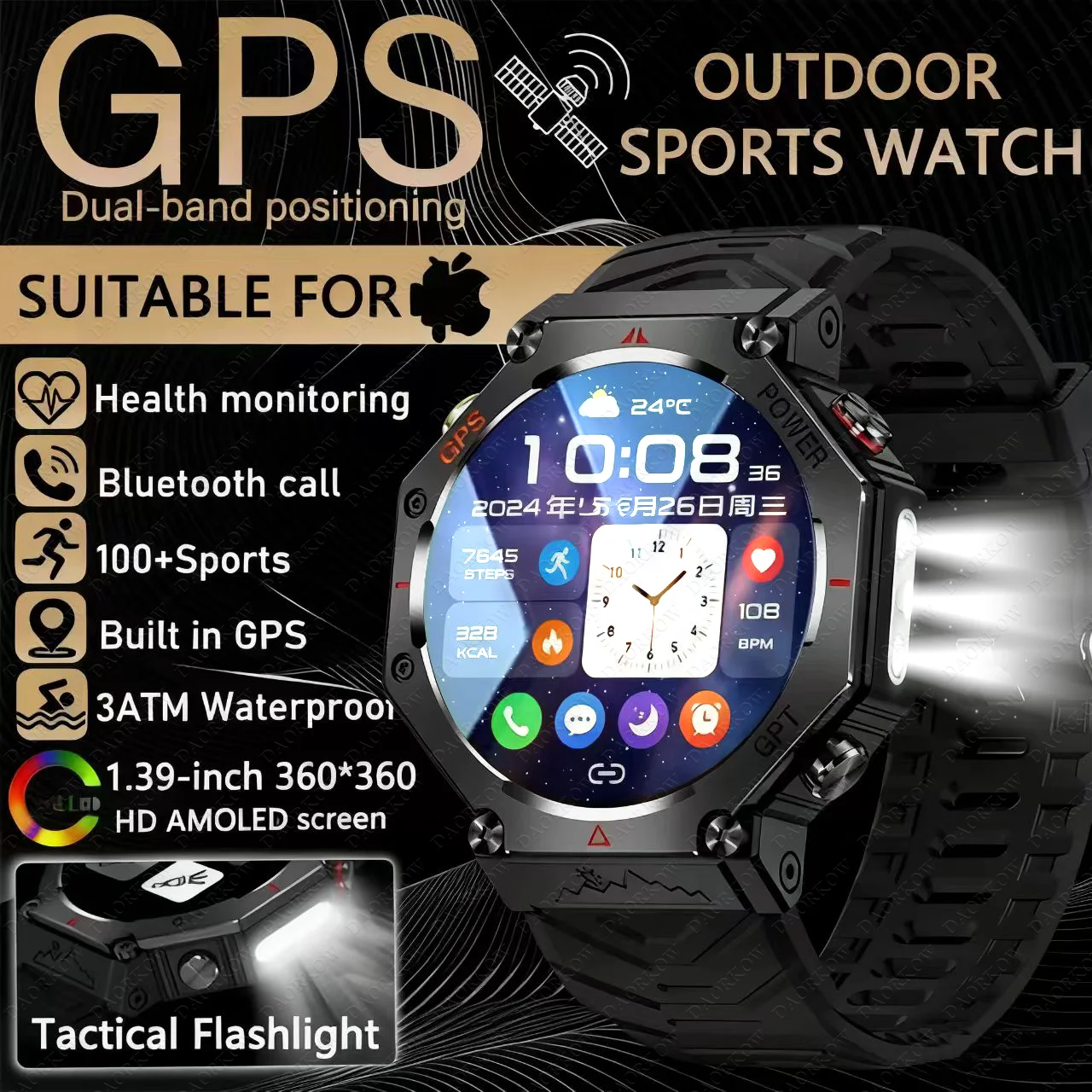 

New Military T-Rex 3 Professional Outdoor Sports Smart Watch Bulit-in GPS Compass BT Call IP69K/10ATM waterproof Bracelets Men
