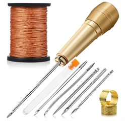 11 Pieces of Handmade Leather Sewing Tools for Shoes and Leather Repairs, 6 Copper Handle Canvas Leather Sewing Tapered Needles