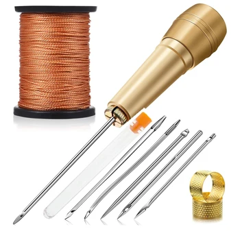 Outils de couture en cuir faits à la main pour chaussures et réparations du cuir, 6 poignées en cuivre, toile, conique, gros, 11 pièces