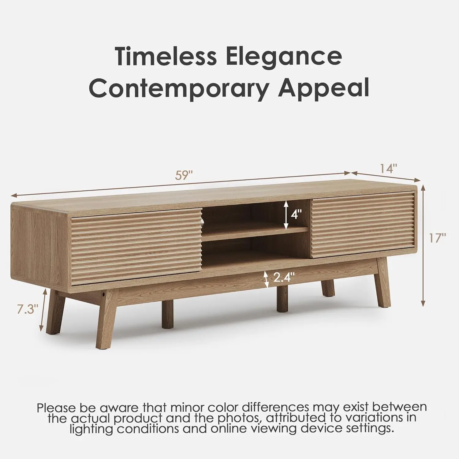 59 Inch Tv Console Mid Century Modern Tv Stand Fits 55 60 65 Inch Tv Low Profile Media Console Fluted Sliding Doors Boho Wood Cr
