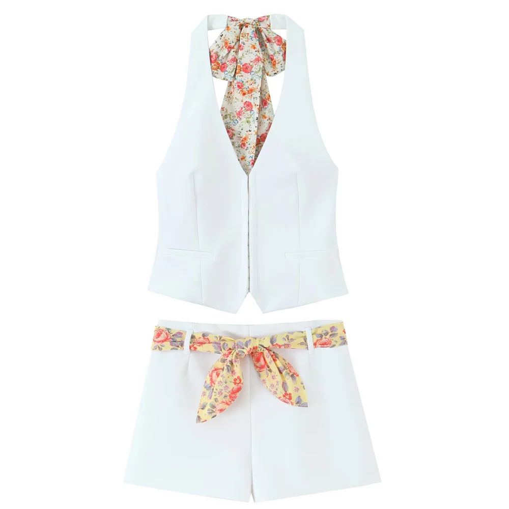 

UNIZERA Women's Printed Thin Scarf Decoration Hanging Neck Collar Tank Top Shorts Spring/Summer New Product Casual Women's Wear
