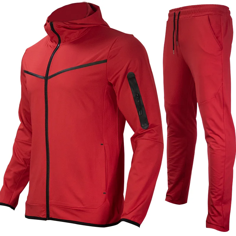 Herren Zweiteiler mit Farbblock-Design, Kapuzenjacke mit Reißverschluss und Jogginghose mit elastischem Kordelzug, atmungsaktives Sport- und Freizeitoutfit zum Laufen – Detail 5