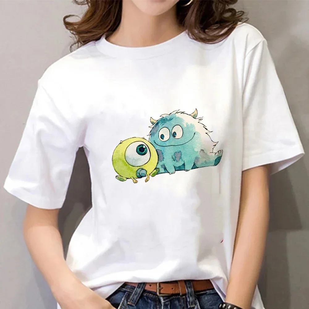 Camiseta estampada de manga corta para mujer, ropa con estampado de la serie de la Universidad de Disney Monster