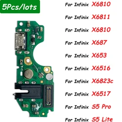 5Pcs，USB Charging Port Board Flex Cable Connector For Infinix Smart 5 6 7 8 X657 X653 X6511 HD X6512 X6515 Microphone Module