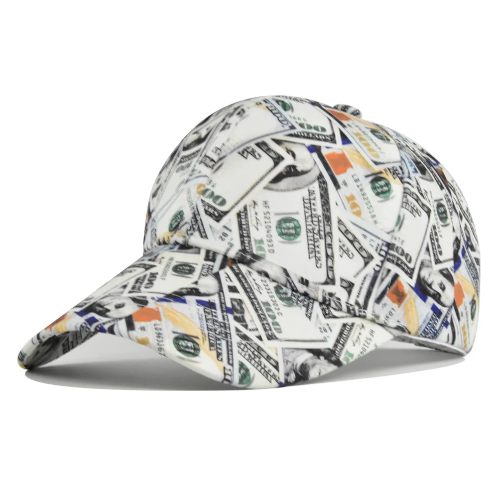 

Hot Selling Dollar Baseball Silk Screen Coin Duckbill Cap Printed Unisex Washable Breathable Sun Hat
