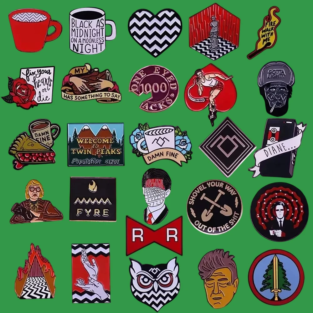 Twin Peaks Esmalte Pin Suspense Crime Série de TV Distintivo periférico Bem-vindo ao Twin Peaks Broche de metal Moda Mochila decorativa