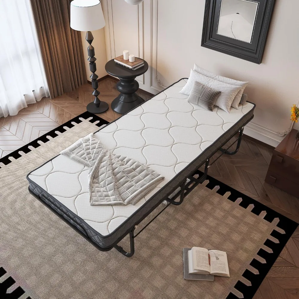 

Premium Folding Bed with Memory Foam Mattress – 75x31 Cot Size Frame – Deluxe Portable Rollaway Guest Bed with 5-Inch Mattress