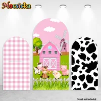 Mocsicka-Fondo de cubierta de arco para fiesta de granja, fotografía de Granero, blanco, negro, vaca, rosa, fondo a cuadros, estudio fotográfico de cumpleaños para recién nacido