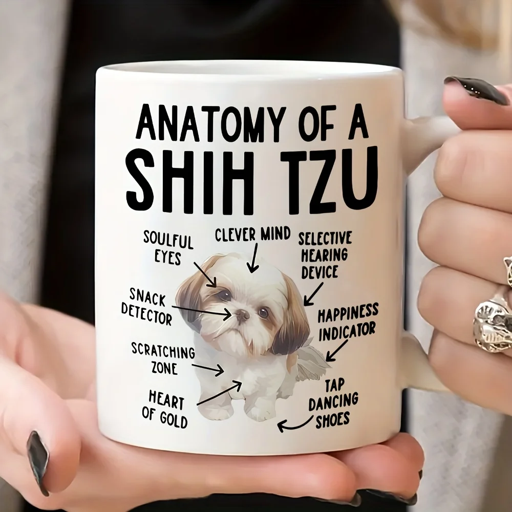 [Funny Coffee Mug] Funny Shih Tzu Anatomy Coffee Mug | Cute Cartoon Design, Perfect Gift for Pet Lovers, Mom, Dad, or Shih Tzu E
