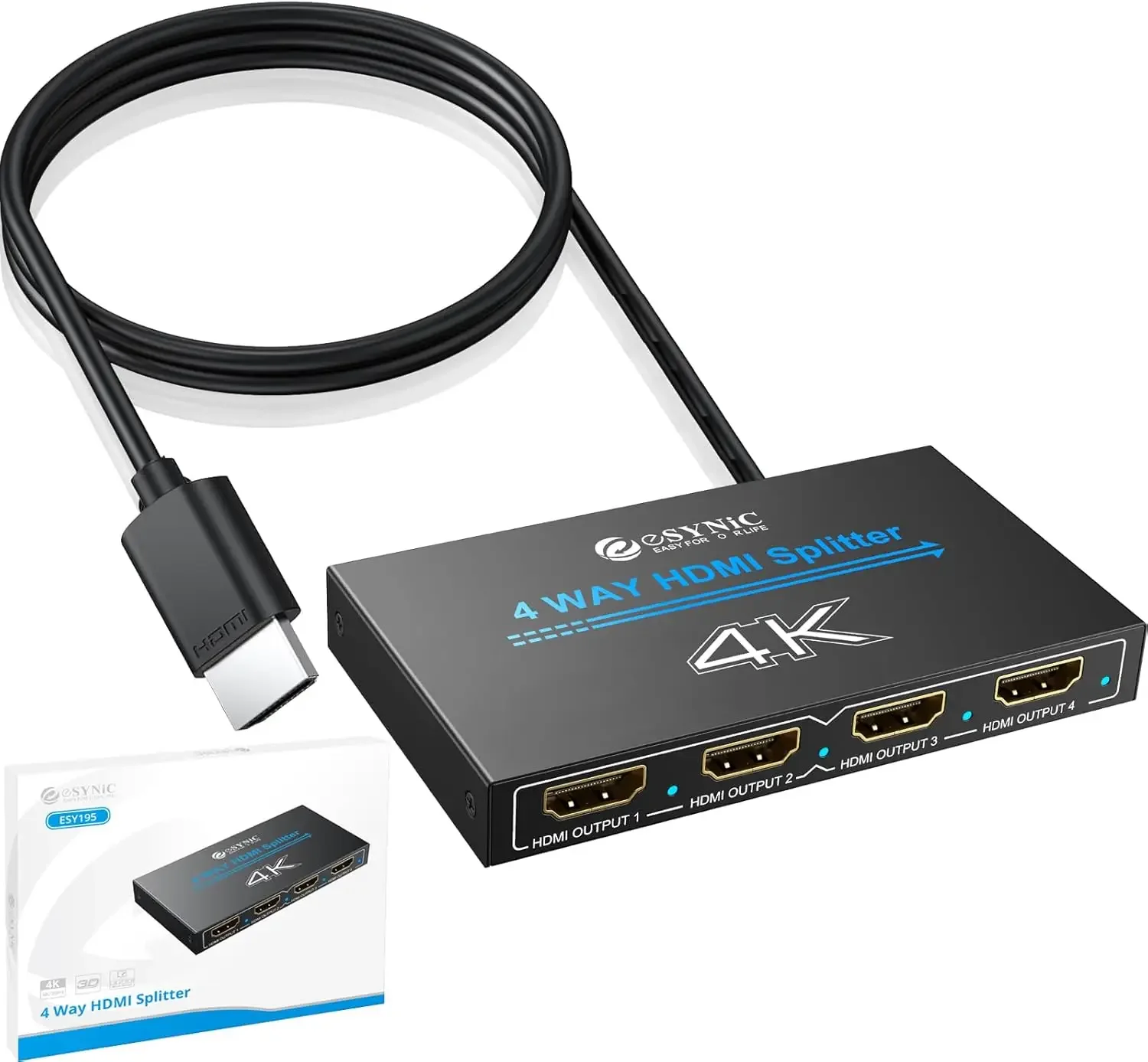 

eSynic HDMI Splitter 1x4 4K @ 30 Гц HDCP1.4 Металлический корпус для ТВ PS4 Fire Stick